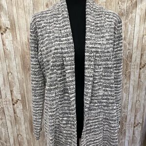 Black‎ and White Textured Knit Cardigan Sweater